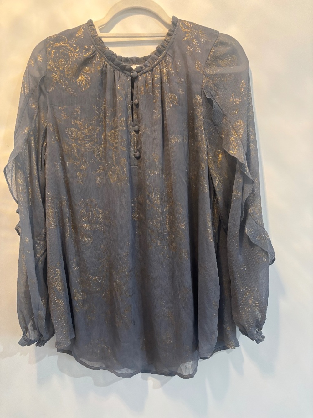 Lauren Conrad - 2XL-   Slate Gray Blouse w. gold filigree.
